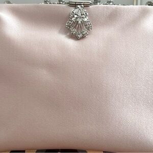 Carlisle Pink Satin Clutch with Rhinestone Embellishment.